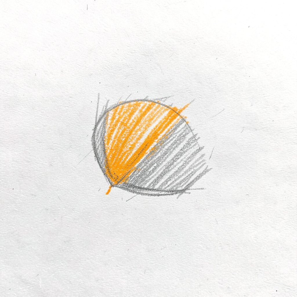 Graphite pencil rendering of a circular emblem on cream paper, terracotta and graphite shading, mysterious and elegant